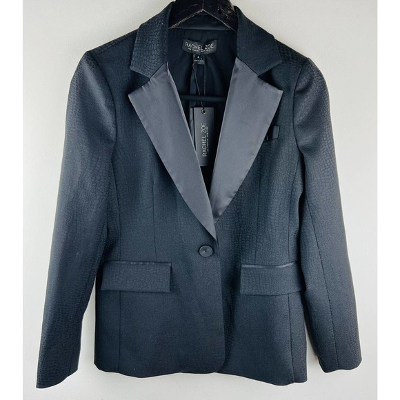 NWT RACHEL ZOE One Button Single Breasted Boyfriend Blazer Black $495 Wool Blend - Picture 1 of 7